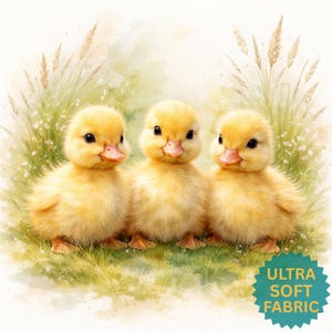 Watercolor Duckling Trio 9×9" Fabric Panel (Combed Cotton Pima)