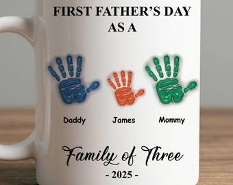First Father’s Day Mug - Personalized 3D Handprint Cup for Dad, Gift for New Dad from Son or Daughter, Fathers Day Gift for New Dad or Papa
