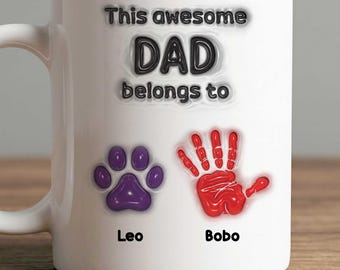 This Awesome Dad Belongs To with Kids' Names - Personalized Ceramic Coffee Cup, Gift for Dad From Daughter Son, Birthday Father’s Day Gifts