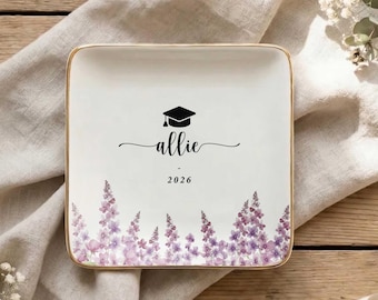 Personalized Jewelry Dish Graduation Gift Class of 2026, Custom Name Ring Dish for Her, College High School  Gift for Daughter Sister Friend