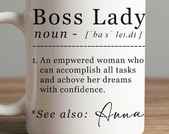 Personalized Boss Lady Mug, Coffee Mug for Office, Birthday, Appreciation Gift for Female Boss, Manager, Leader, Employer, Siblings
