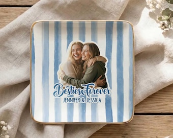 Personalized Best Friends Jewelry Dish, Besties Forever, Custom Photo Trinket Tray with Names Gift for Best Friend, Christmas, Birthday Gift