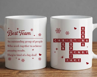 Personalized Best Team Mug With Crossword Names, Team Appreciation Gift from Boss, Employees, Coworkers, Corporate Thank You Gifts