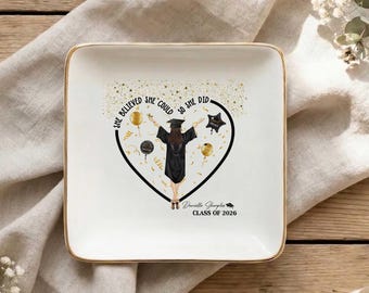 Personalized Jewelry Dish, She Believed She Could So She Did, Inspirational Graduation Gifts for Her, Custom Gift for Daughter, Best Friend