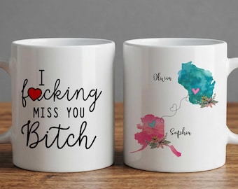 Personalized Friend Coffee Mug, Anniversary Birthday Gifts For Besties Women, Sister, Long Distance Friendship Gifts State Mugs Moving Away