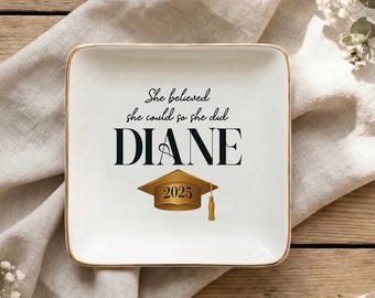 Personalized Graduation Dish Custom Name School Year, Graduation Gift for Women, Best Friend, Sisters , Inspirational Graduation Gifts