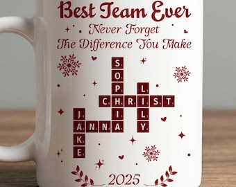 Personalized Best Team Ever Mug, Custom Crossword Names Coffee Cup from Boss, Employee Appreciation Gifts, Coworker Thank You Gift