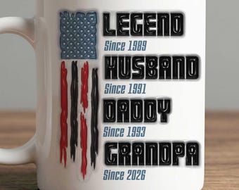 Personalized Legend Husband Daddy Grandpa Mug, Custom Year Coffee Cup for Dad, Christmas, Birthday, Father’s Day Gifts for Him