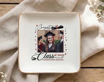 Personalized Photo Jewelry Dish, Graduation Gifts for Her 2026, Gift for Best Friend or Daughter, High School Graduate Keepsake