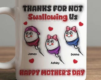 Mother’s Day Mug, Thanks for Not Swallowing Us, Custom Kids Names Mug for Mom, Gift for Mom from Kids For Birthday, Mother’s Day Gifts
