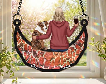 Personalized Mom & Dog Suncatcher, Custom Pet Lover Gift, Dog Mom Window Hanging, Birthday, Mother's Day Gifts For Mom, Pet Memorial Gift