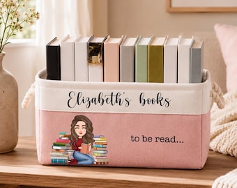 Personalized Book Basket, Custom Book Storage Bin, To Be Read Organizer, Reader Gift for Her, Book Lover Library Decor, Fabric Tote Basket