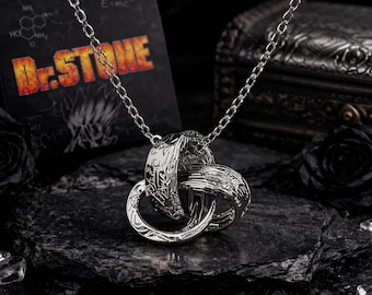 Gothic Interlocking Ring Necklace – Stainless Steel Engraved Pendant, Unisex Style