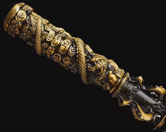 Black Myth Wukong Staff Replica, Monkey King Aluminum Alloy Cosplay Prop, Ruyi Jingu Bang Weapon with Display Stand, Sun Wukong Collectible