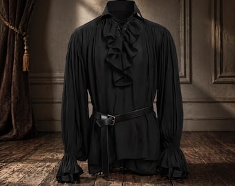 Medieval Ruffle Shirt Men, Renaissance Pirate Shirt, LARP Costume, Viking Tunic, Medieval Fair Outfit, Fantasy Cosplay Top