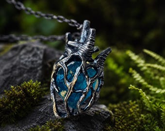 Anatomical Heart Necklace Red Crystal, Gothic Heart Pendant, Dark Aesthetic Jewelry, Handmade Statement Necklace, Gift for Girlfriend