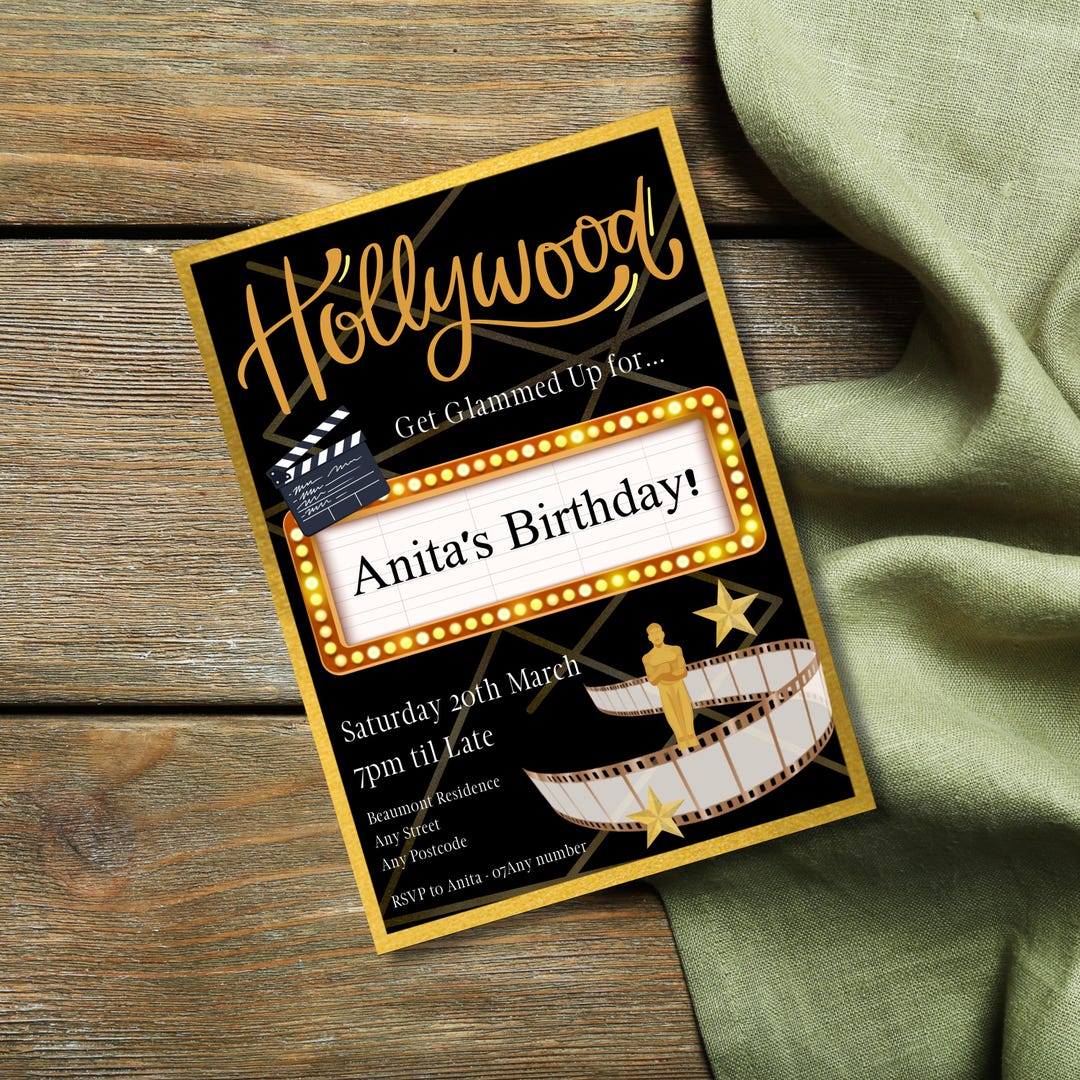 Hollywood Birthday Party Invitation | Editable Printable Template ...