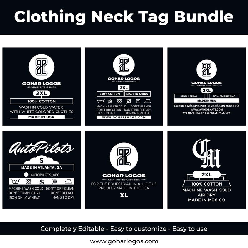 Neck Label Stickers Editable Clothing Neck Label Bundle | Clothing Labels | Care Label ...