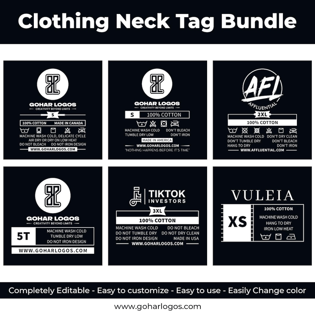 Editable Custom Clothing Labels Bundle | Vector Neck Tag Designs ...