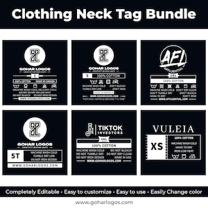 Editable Clothing Neck Label Bundle | Vector Tags for Adobe Illustrator | Customizable T-Shirt Labels for Personal & Commercial Use
