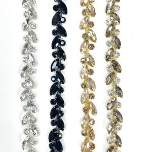 Rhinestone Trim - Glass Crystal Bridal Dress Embellishment, Sew-On Navette Applique Sewing DIY Craft