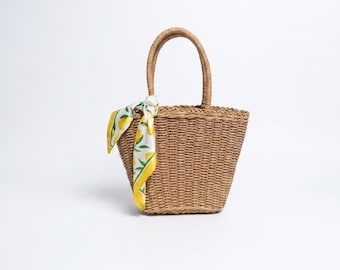 Bolso de lujo tejido a mano con hojas de maíz, elegante bolso de paja natural, bolso de verano hecho a mano, regalo ecológico para mamá, bolso de mano minimalista de mimbre