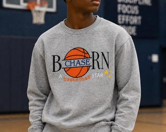 Custom Kids Basketball Sweatshirt – Personalized Name Crewneck – Youth Boys & Girls Sports Pullover (Sizes S–XL)
