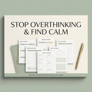 Stop Overthinking Planner Bundle Anxiety Relief Printable PDF Mental Health Journal | Daily Reset Routine | Mindfulness Worksheets for Women