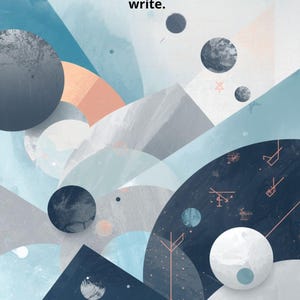 Può includere: Una copertina di pianificatore con un design a tema celeste nei toni del blu, grigio e bianco. La parola "Planner" è in alto, con il testo "Write here. Even if you don't know what to write." sotto.