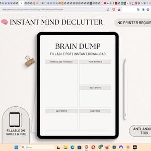 Fillable Brain Dump PDF, Digital Mental Health Planner, iPad Mind Declutter Journal, Anxiety Relief Worksheet, Daily Thought Organizer