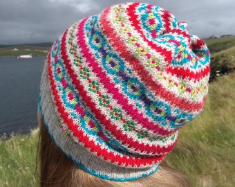 Bright Fair-isle Slouchy Beanie