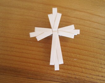 Ivory Paper Quilled Cross Lapel Pin Christian Religious Accessory Easter Gift