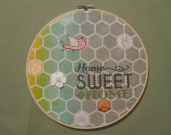 Fabric on Embroidery Hoop Home Sweet Home Decorative Wall Sign