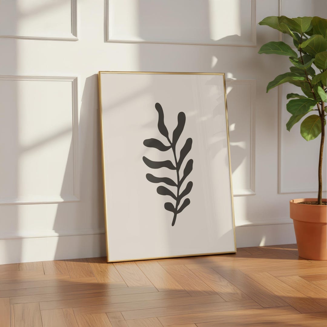 Minimalist Neutral Botanical Art Print | Midcentury Modern Leaf Wall ...