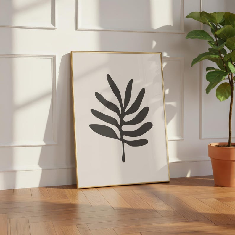 Minimalist Neutral Botanical Art Print | Midcentury Modern Leaf Wall ...