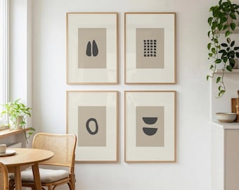 Set of 4 Neutral Beige Japandi Prints | Abstract Shapes Wall Decor | Minimalist Geometric Wall Art | Printable Art (Digital Download)