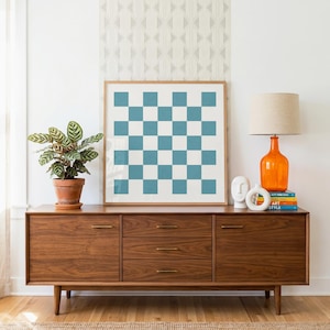 Lichtblauwgroen geruite kunstprint | Vierkante print (digitale download)