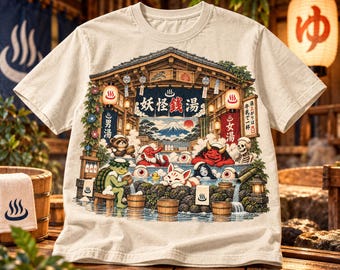 Japanese Yokai T-Shirt, Yokai Sento Bathhouse Shirt, Vintage Japanese Art Tee, Japanese Folklore Graphic, Japan Culture Gift