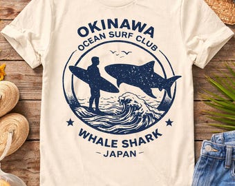 Okinawa Whale Shark Surf T-Shirt, Vintage Japan Surf Shirt, Ocean Surf Club Tee, Japanese Beach Shirt, Okinawa Travel Souvenir