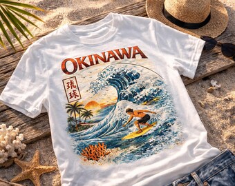Okinawa Great Wave T-Shirt | Japanese Surf Art Tee | Ukiyo-e Style Ocean Shirt | Japan Inspired Graphic Tee | Unisex Beach Surf Shirt