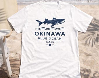 Okinawa Whale Shark T-Shirt, Okinawa Blue Ocean Shirt, Japan Travel Souvenir Tee, Vintage Ocean Graphic, Unisex Surf Shirt