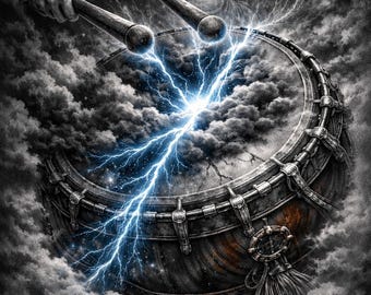 Heartbeat of Awakening – Inner Power Drum Art, Symbolic Dark Fantasy Illustration, Energy & Transformation Wall Art, Motivation Artwork