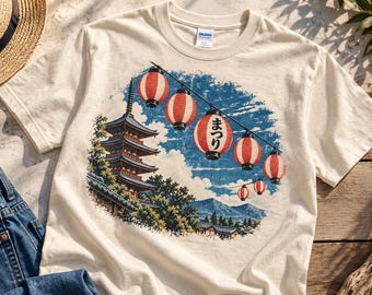 Japanese Matsuri T-Shirt, Vintage Japan Festival Tee, Pagoda & Lantern Shirt, Japanese Summer Festival Graphic, Japan Travel Gift