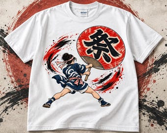 Japanese Matsuri T-Shirt, Festival Uchiwa Fan Tee, Happi Festival Shirt, Vintage Japanese Art, Japan Culture Graphic Tee