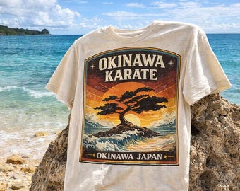 Vintage Okinawa Karate T-Shirt, Japan Travel Shirt, Retro Martial Arts Tee, Okinawa Japan Sunset Graphic Shirt