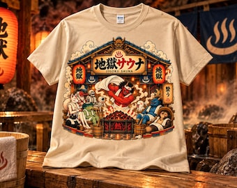 Japanese Oni Sauna T-Shirt, Yokai Shirt, Jigoku Sauna Tee, Japanese Folklore Art, Vintage Japan Graphic Shirt, Unisex Gift