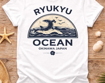 Okinawa Whale Shark T-Shirt, Ryukyu Ocean Vintage Graphic Tee, Japan Travel Shirt, Beach Surf Tee, Unisex Cotton Shirt S–3XL