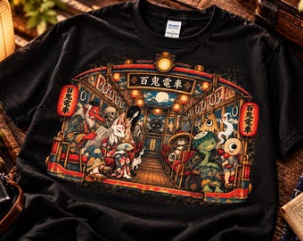 Japanese Yokai T-Shirt, Japanese Folklore Shirt, Vintage Japanese Art Tee, Yokai Train Graphic, Unisex Japan Gift