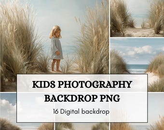 Kids Beach Dune Photography Backdrop, Neutral Coastal Portrait Background (Digital Download)