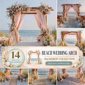 Strandhochzeitsbogen als Kulisse, zartrosa Blumenzeremonie, Küstenfotografie (Digitaler Download)